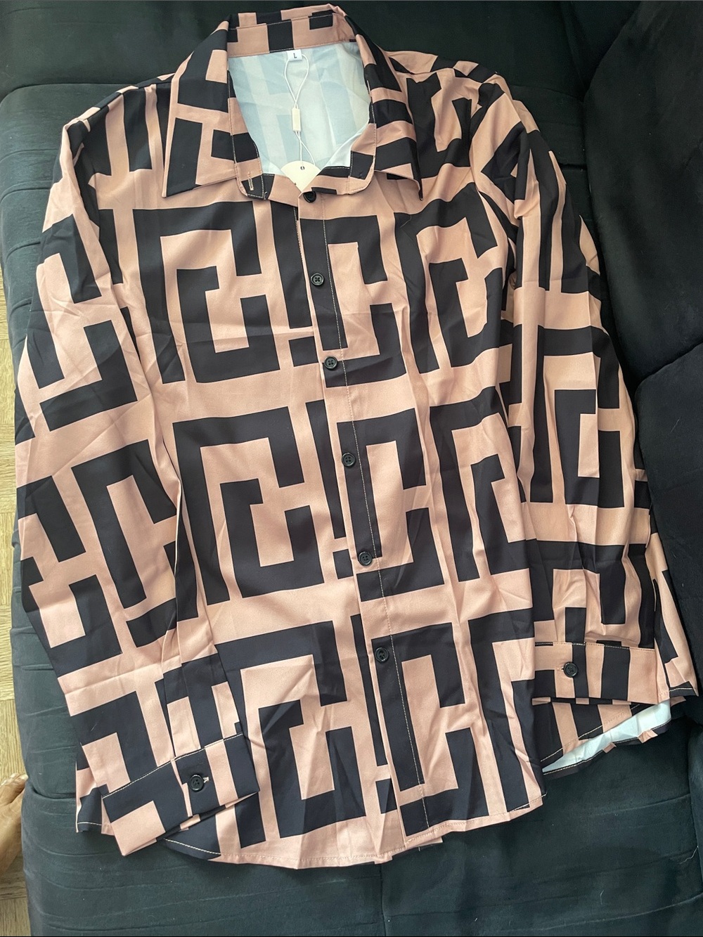 Stylish Geometric-Print Women's Button-Up Jacket in Tan & Black